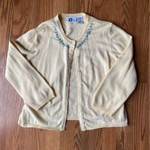 Vintage Yellow Cardigan with Floral Embroidery